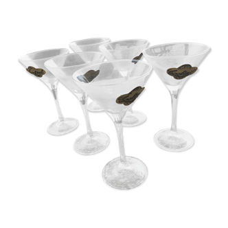 6 fine gold cocktail glasses