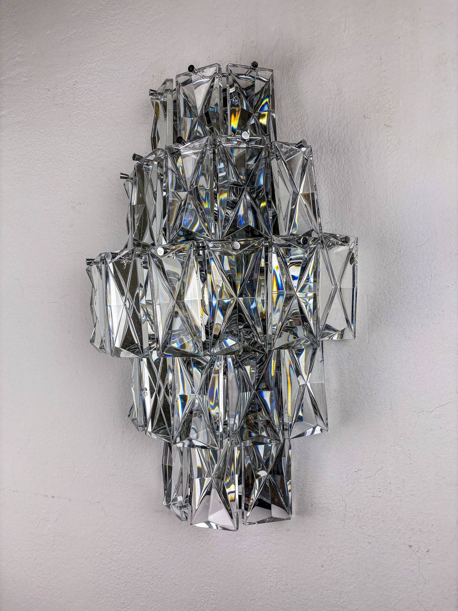 Kinkeldey XL 5-tier cut crystal wall sconce, Germany, 1970s