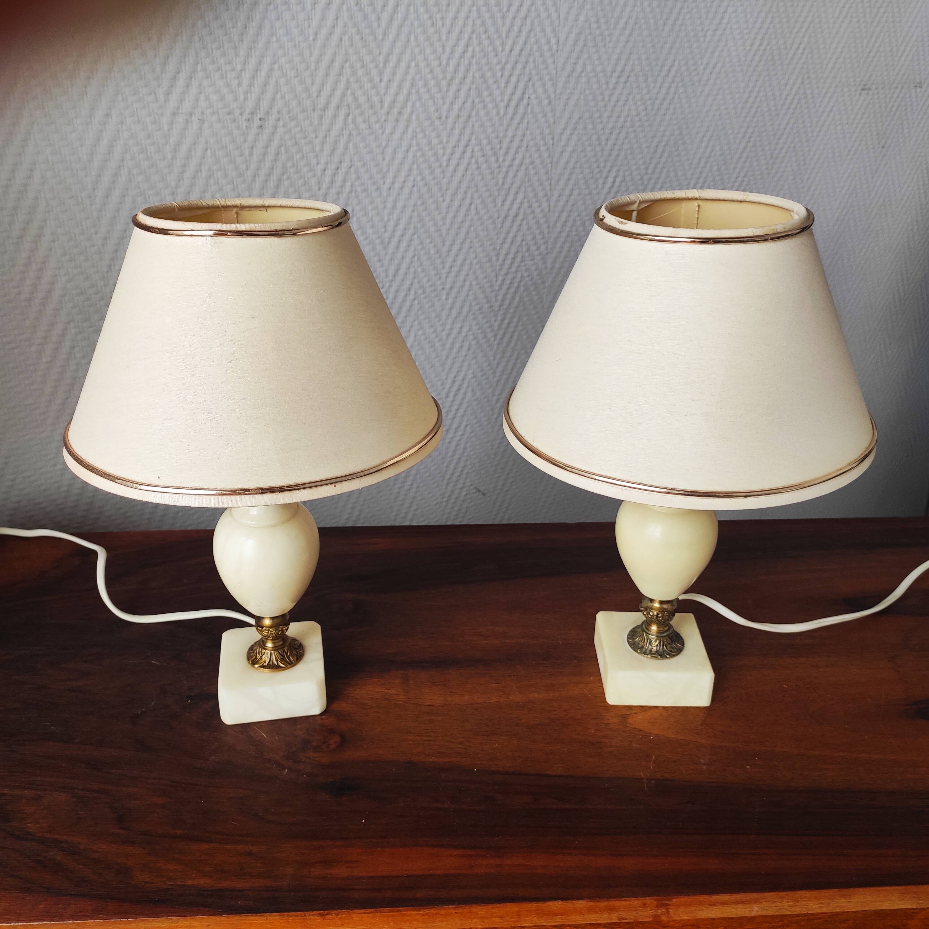 Pair of antique alabaster bedside lamps