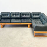 Canapé d'angle modulable en pin et cuir vert, Allemagne années 1970