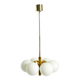 Suspension en laiton Kaiser Leuchten des années 1960 avec 6 abat-jours en verre opale.