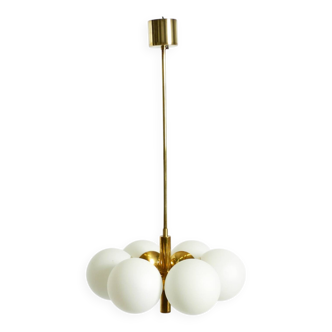 Beautiful 1960s Kaiser Leuchten brass ceiling lamp with 6 opal glass shades