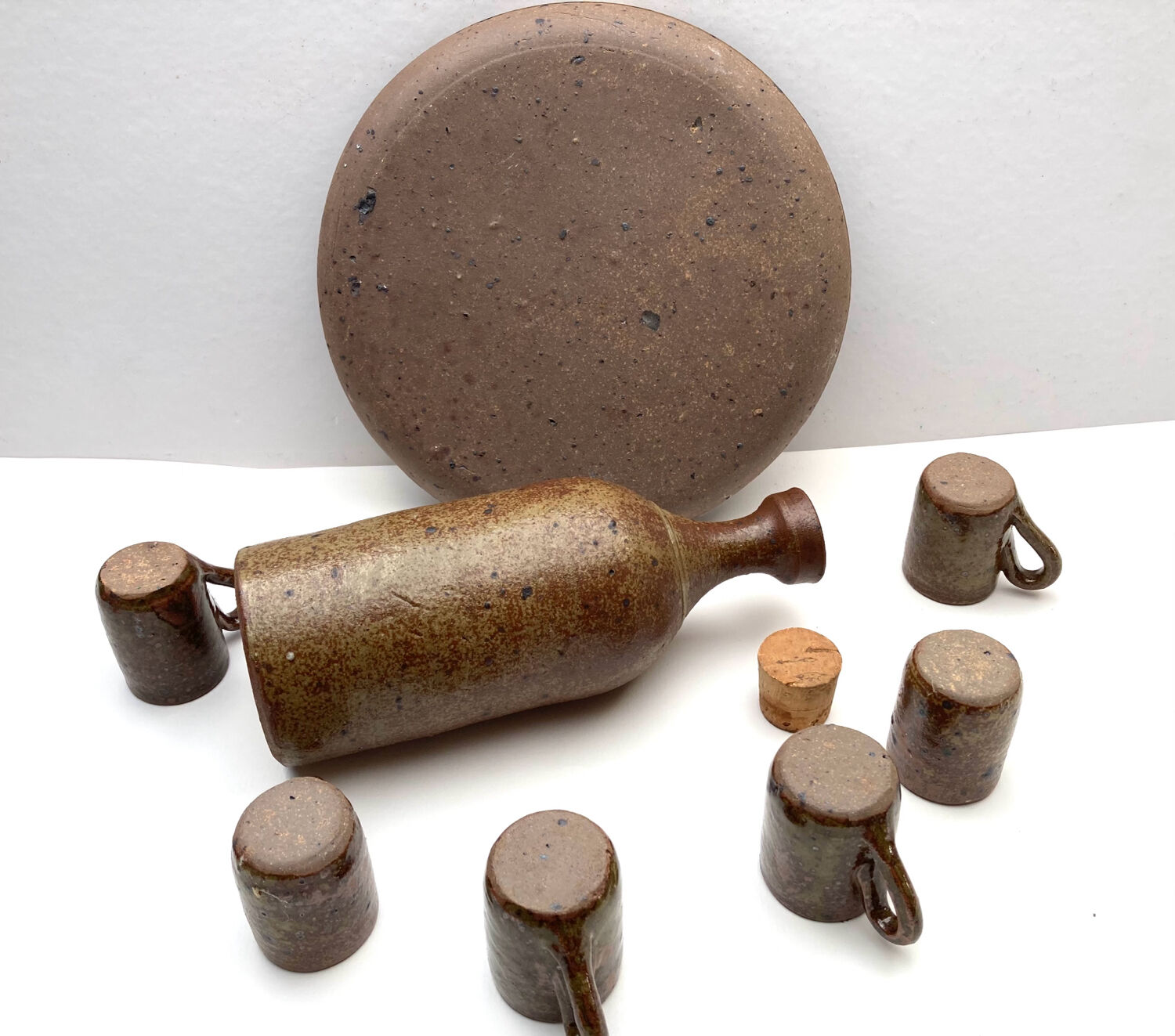 Liqueur or sake service in artisanal glazed stoneware made in France