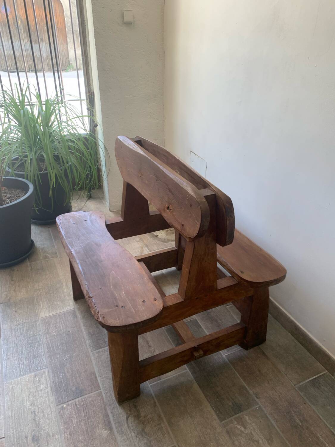 Brutalist wooden bench from the 60s