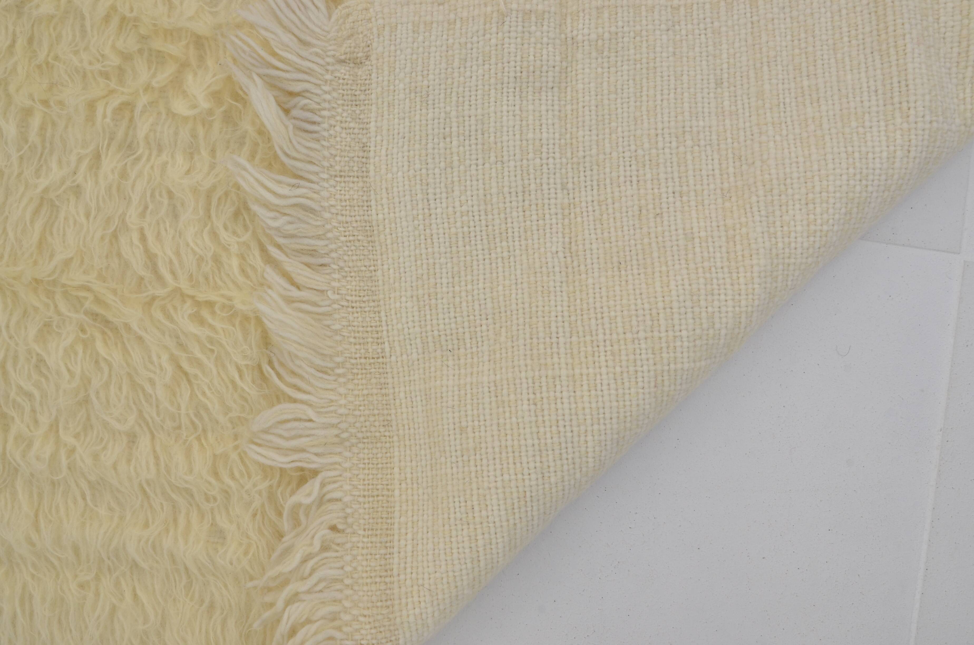 White Vintage Angora Wool Rug sku 1681