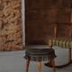 Danish oak tripod stool from the early 20th century with leather fringe, 1930s.