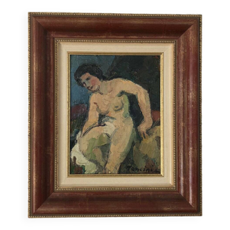 Louis toncini (1907-2002) huile sur toile - ecole provençale - femme nue au réveil