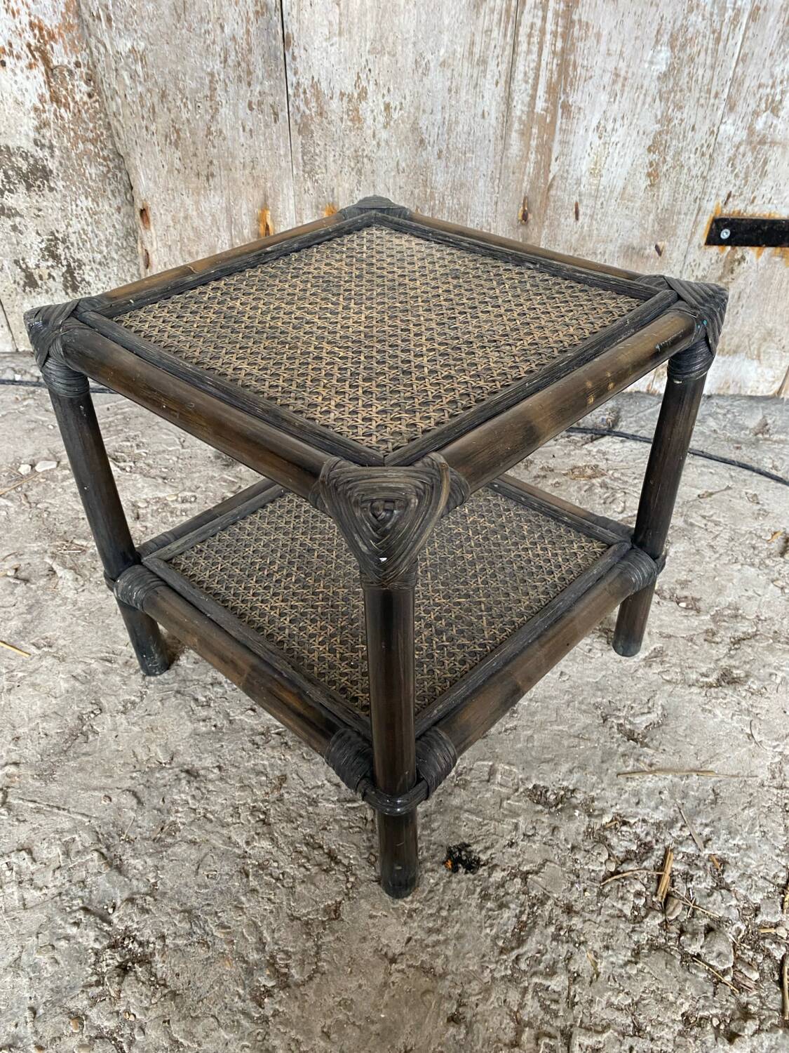 Bamboo Bedside Table + Caned Trays 1960 Vintage #D543