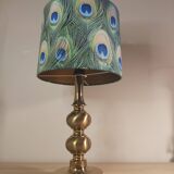 Lampe en laiton avec abat-jour motif plumes de paon