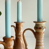 3 vintage handcrafted pottery candle holders
