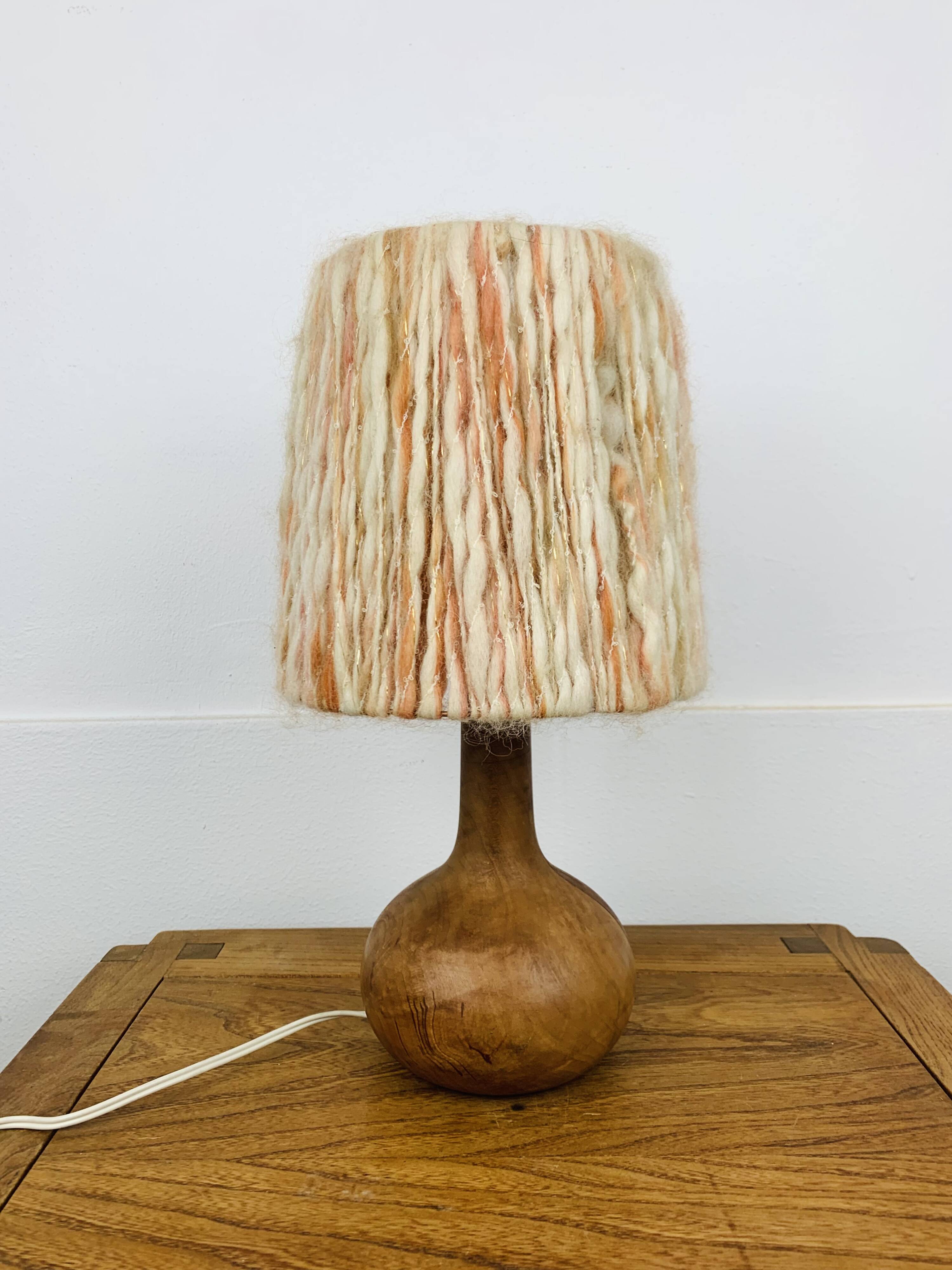 Wooden ball lamp with wool lampshade, 1960s