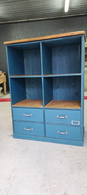 Old workshop furniture four drawers original blue patina