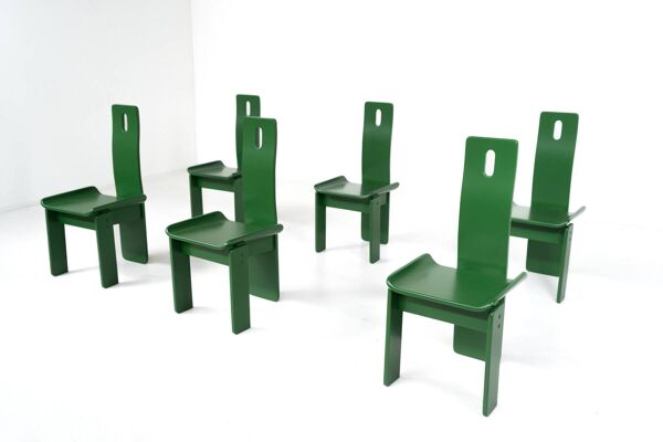 Ensemble de 6 chaises Diago vertes par Edoardo Landi pour Nikol, années 1970.