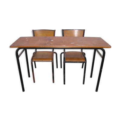 Table d'école et ses 2 chaises Mullca années 60/70