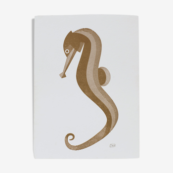 Engraving 1 bronze color dark gold seahorse
