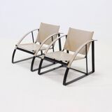 Set of 2 Post Modern Saddle Leather and Steel Armchairs 1970s