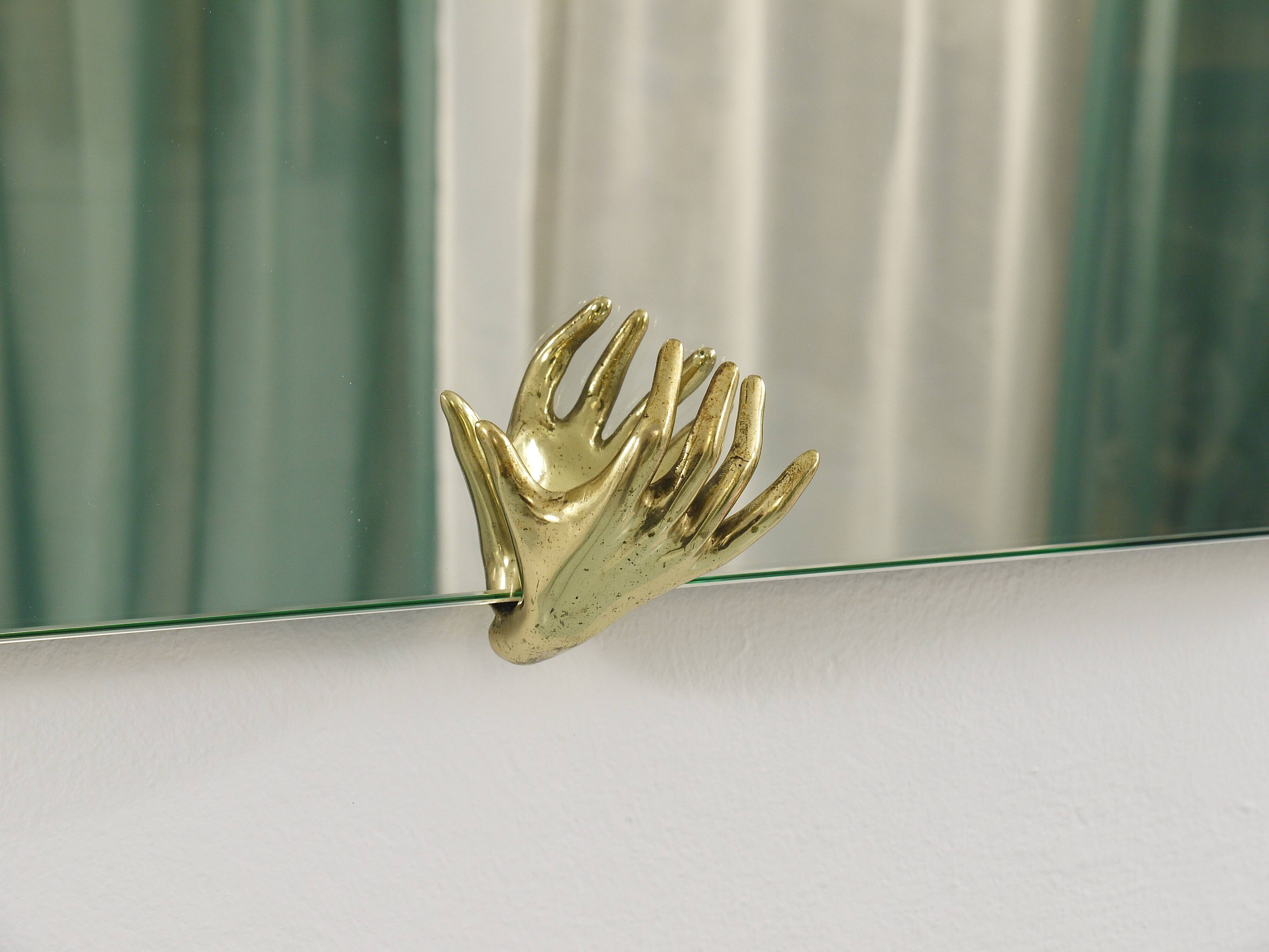 Scultpural Brass Hand Mid-Century Wall Mirror, Italy, 1950s