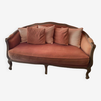 Canape sofa style retro 2/3 places dossier arrondi velours rose blush