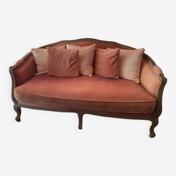 Retro style 2/3 seater sofa, rounded back, blush pink velvet