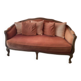 Retro style 2/3 seater sofa, rounded back, blush pink velvet