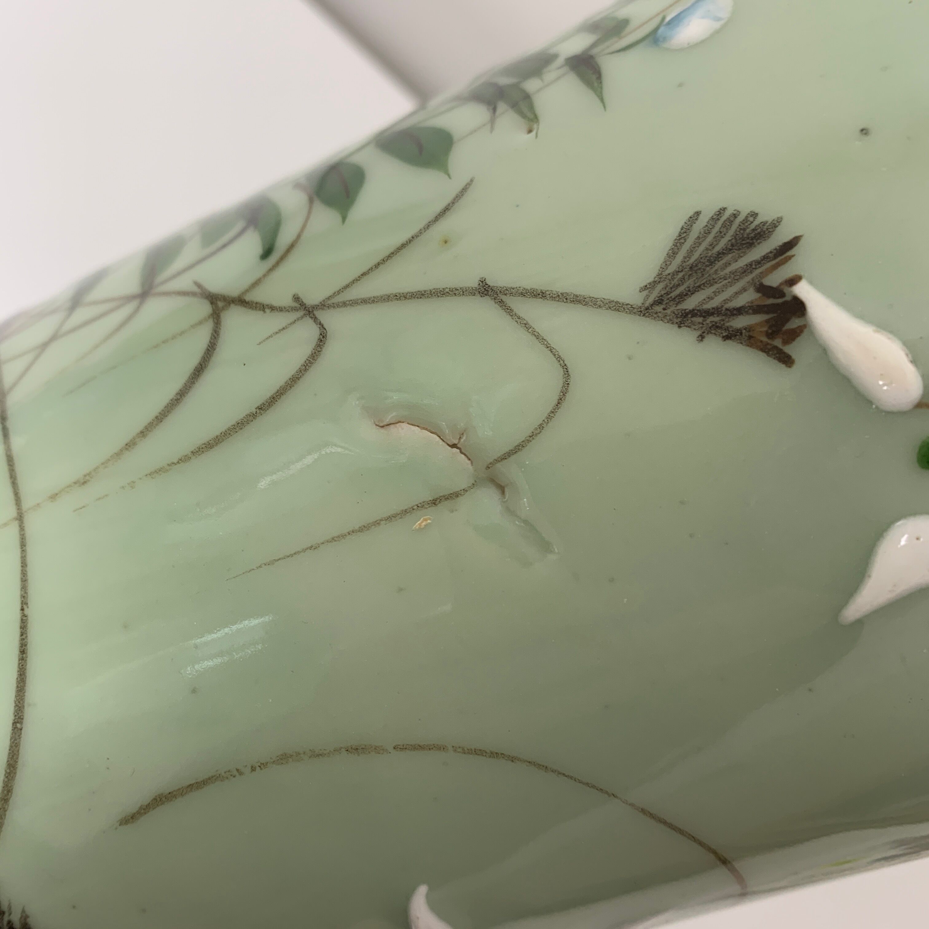 Ancient Japanese roll vase Celadon Seto 19th flower decoration