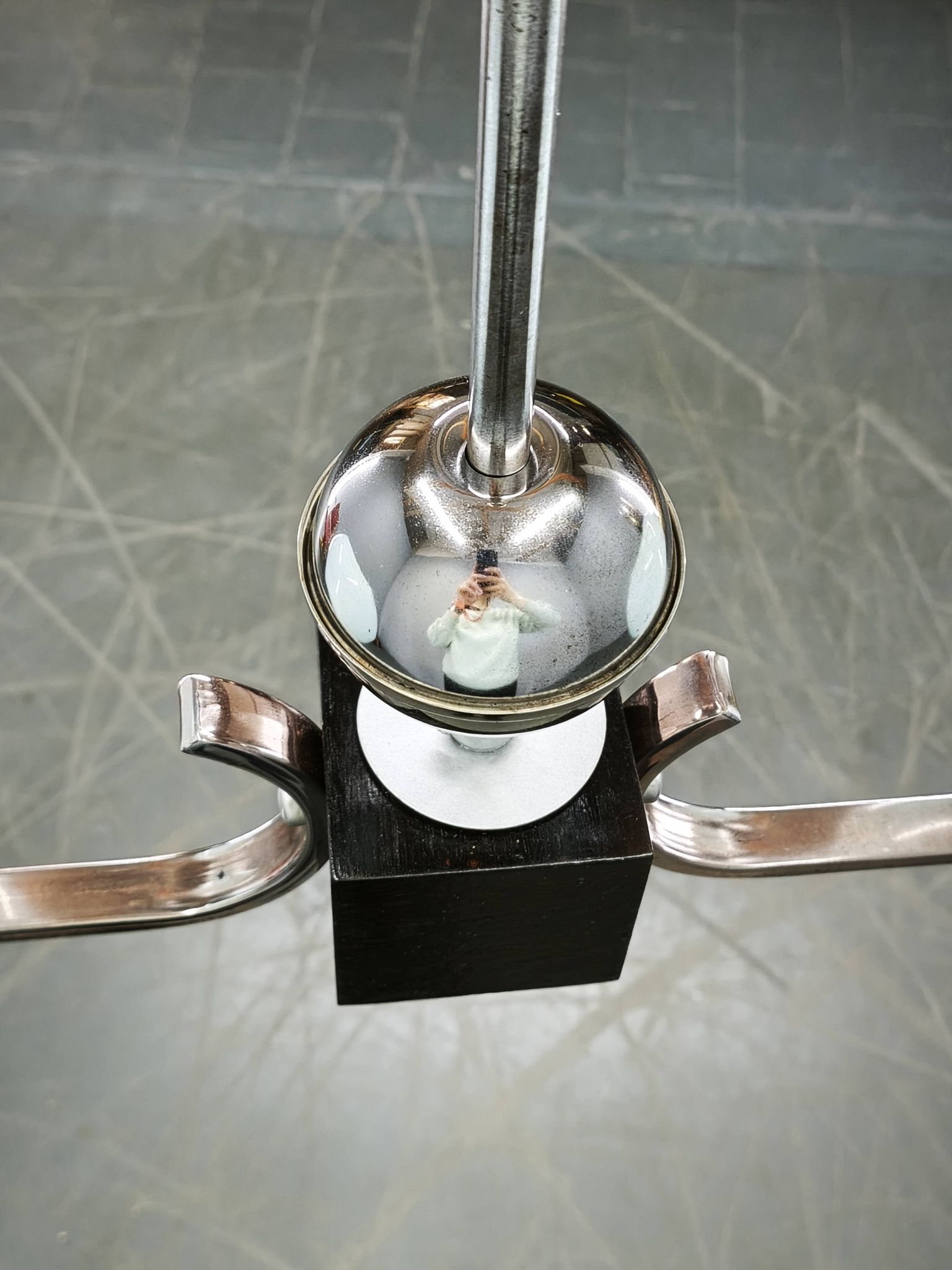Art Deco Chrome and Opaline Glass Chandelier, Czechoslovakia, 1930s