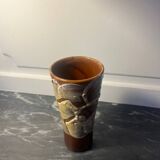 Small ceramic vase with textured details, brown tones, 1970s