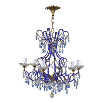 blue chandelier, made of pearls.
