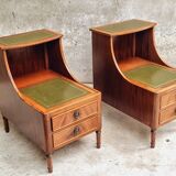 Set of mid century bedside tables with inlaid leather