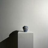 Blue and white Portuguese handmade vase with stylized pastoral pattern H:12,5cm