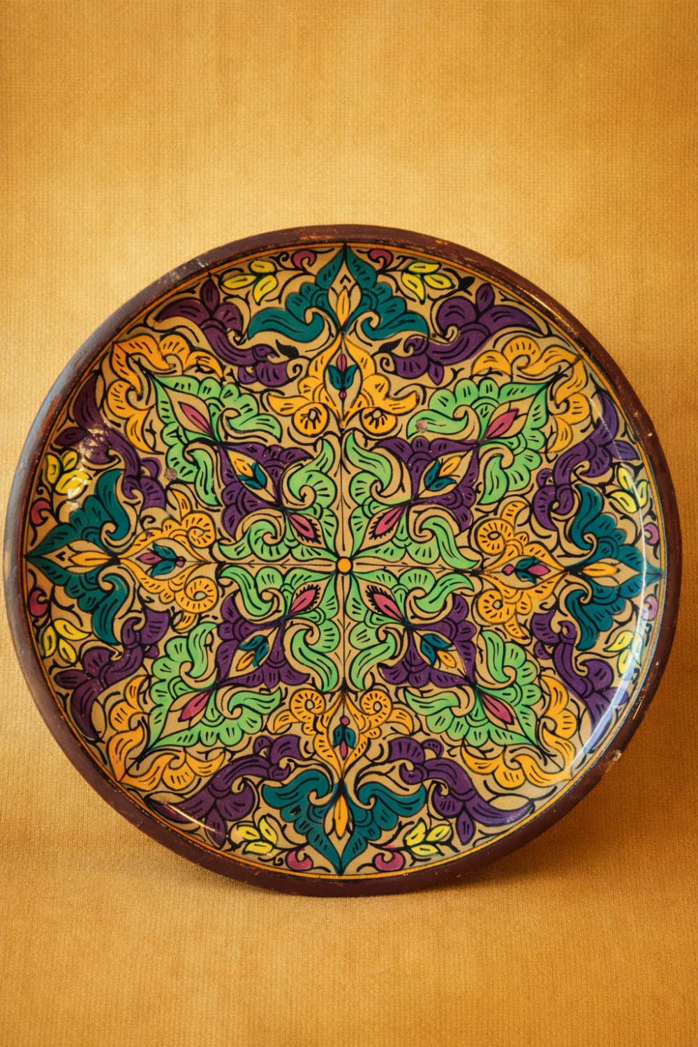 Large artisanal plate from Fès – 38 cm – Painted Moroccan ceramic