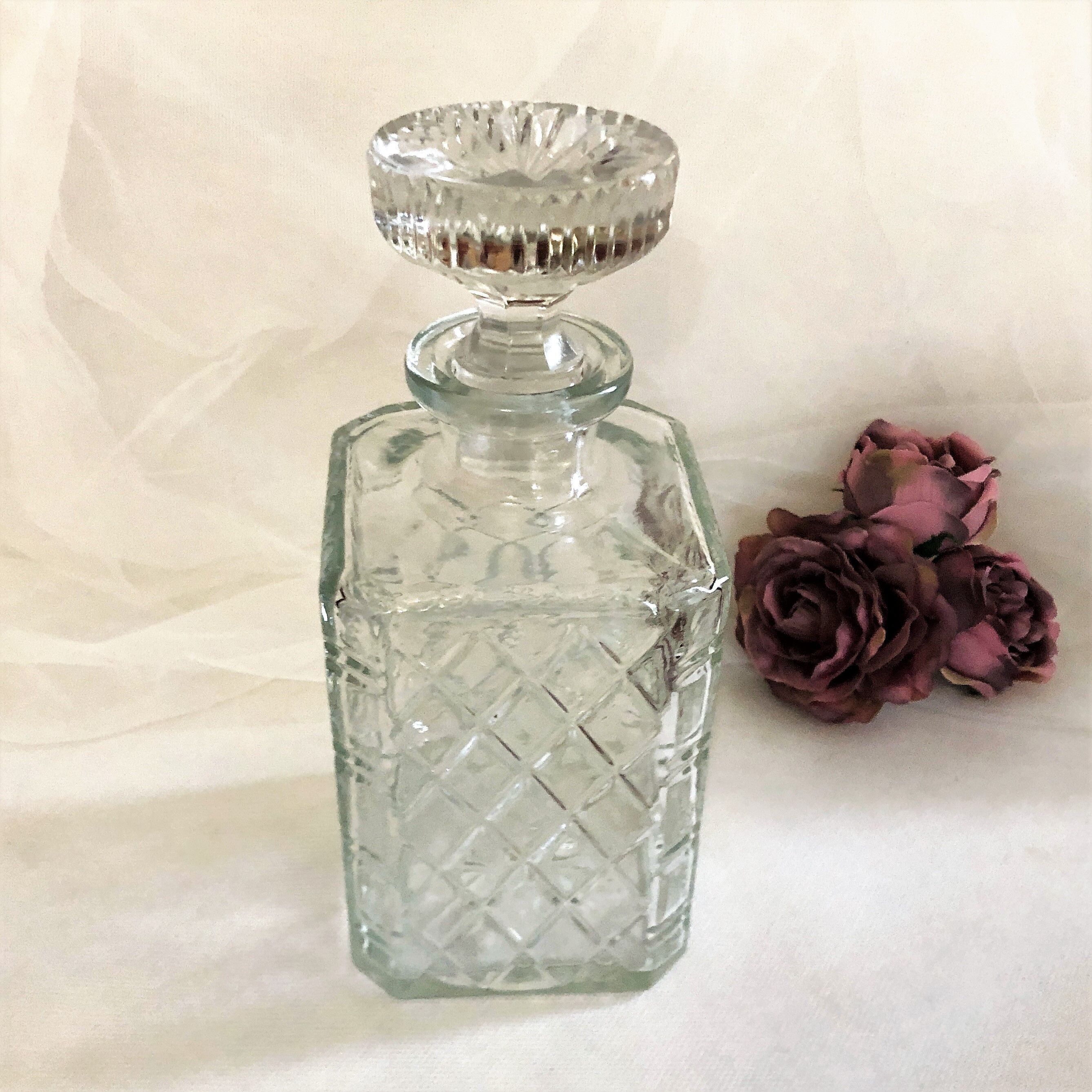 Old whisky or decant decanter textured crystal souflé in vintage checkerboard