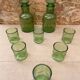 Old Orangeade Carafe Service + 6 Green Molded Glass Glasses 1970 Vintage
