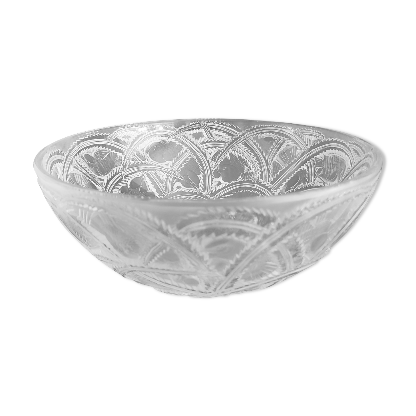Coupe Lalique pinsons et feuillages signée
