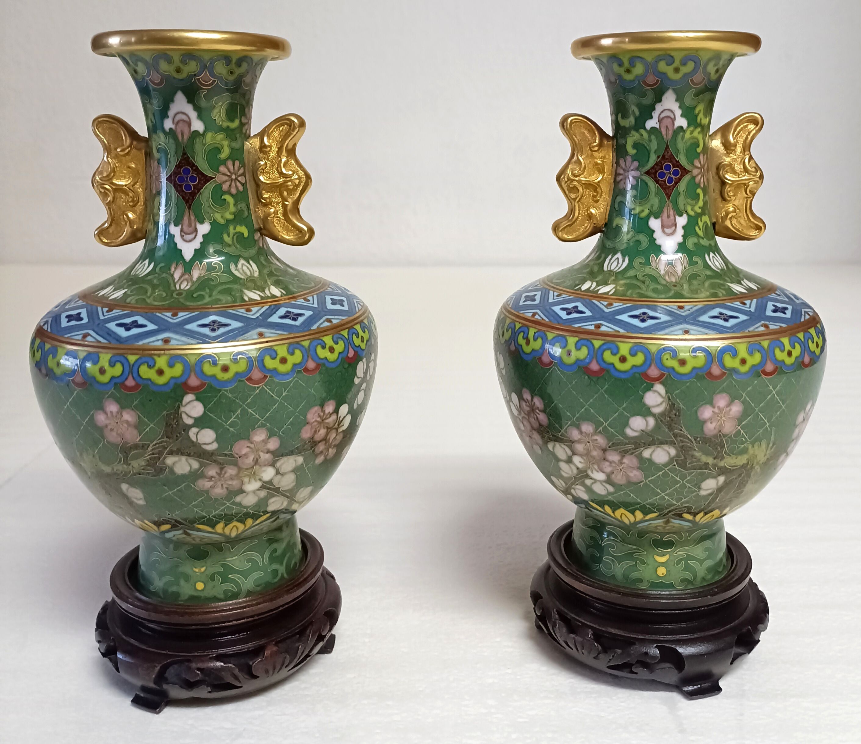 Pair of Asian enamel cloisonné vases