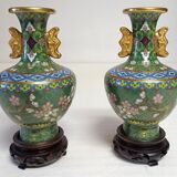 Pair of Asian enamel cloisonné vases