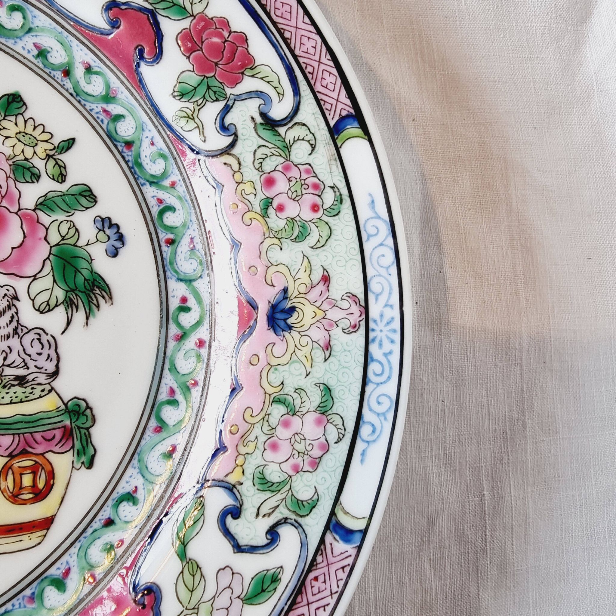 Vintage Chinese Qing Qianlong Porcelain Plate, Hand Painted and Beautiful Reliefs