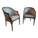 Set of 2 bergere style armchairs - bamboo and white imitation leather - vintage