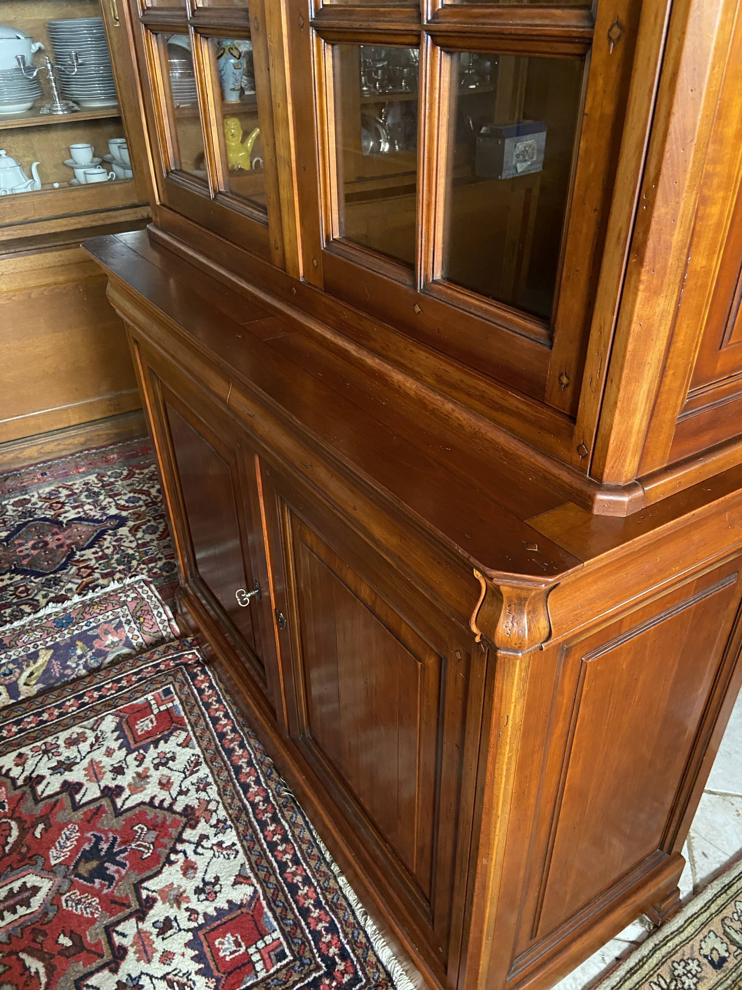 Library buffet two-body display cabinet solid cherry Louis-Philippe