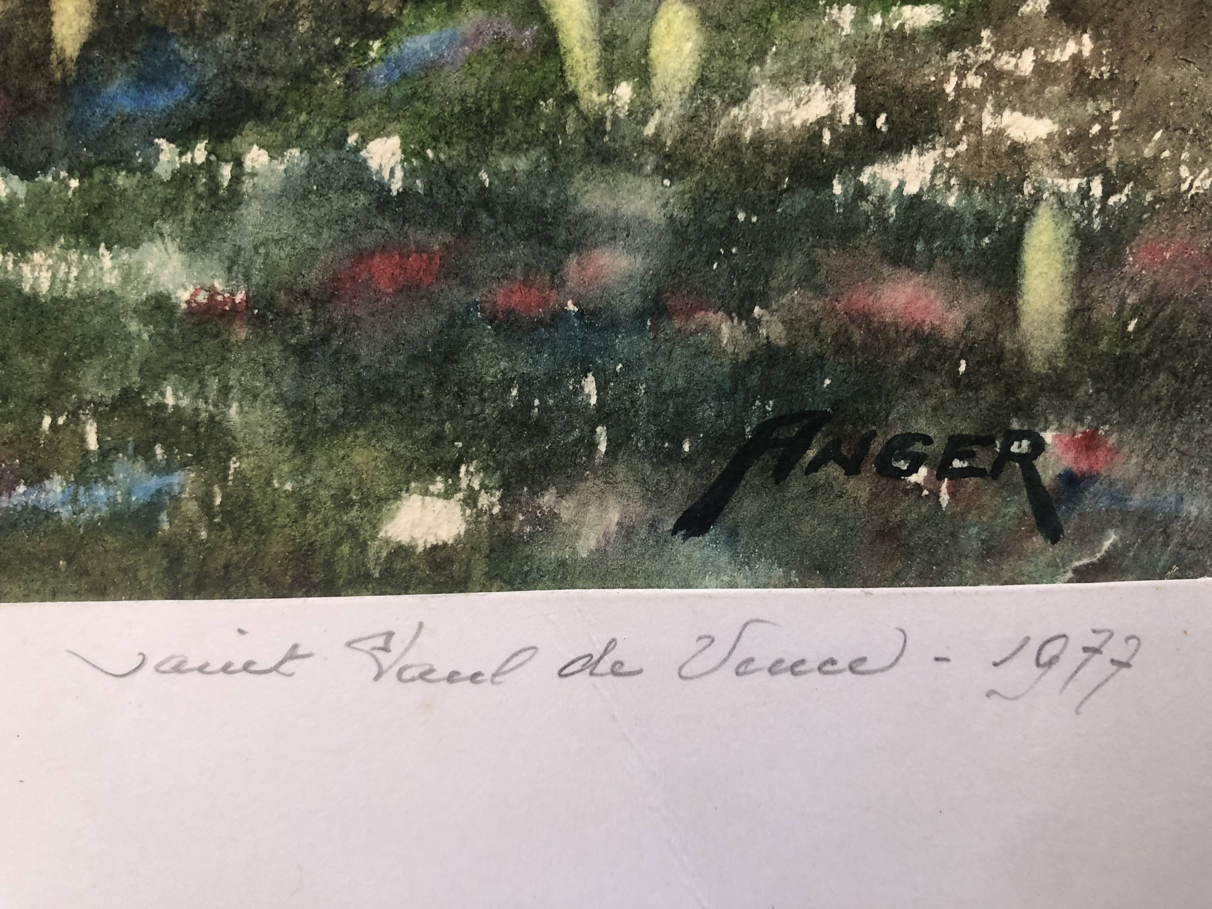 Watercolor saint paul de vence signed jacques anger 1977, provence alpes maritimes 06 impressionism