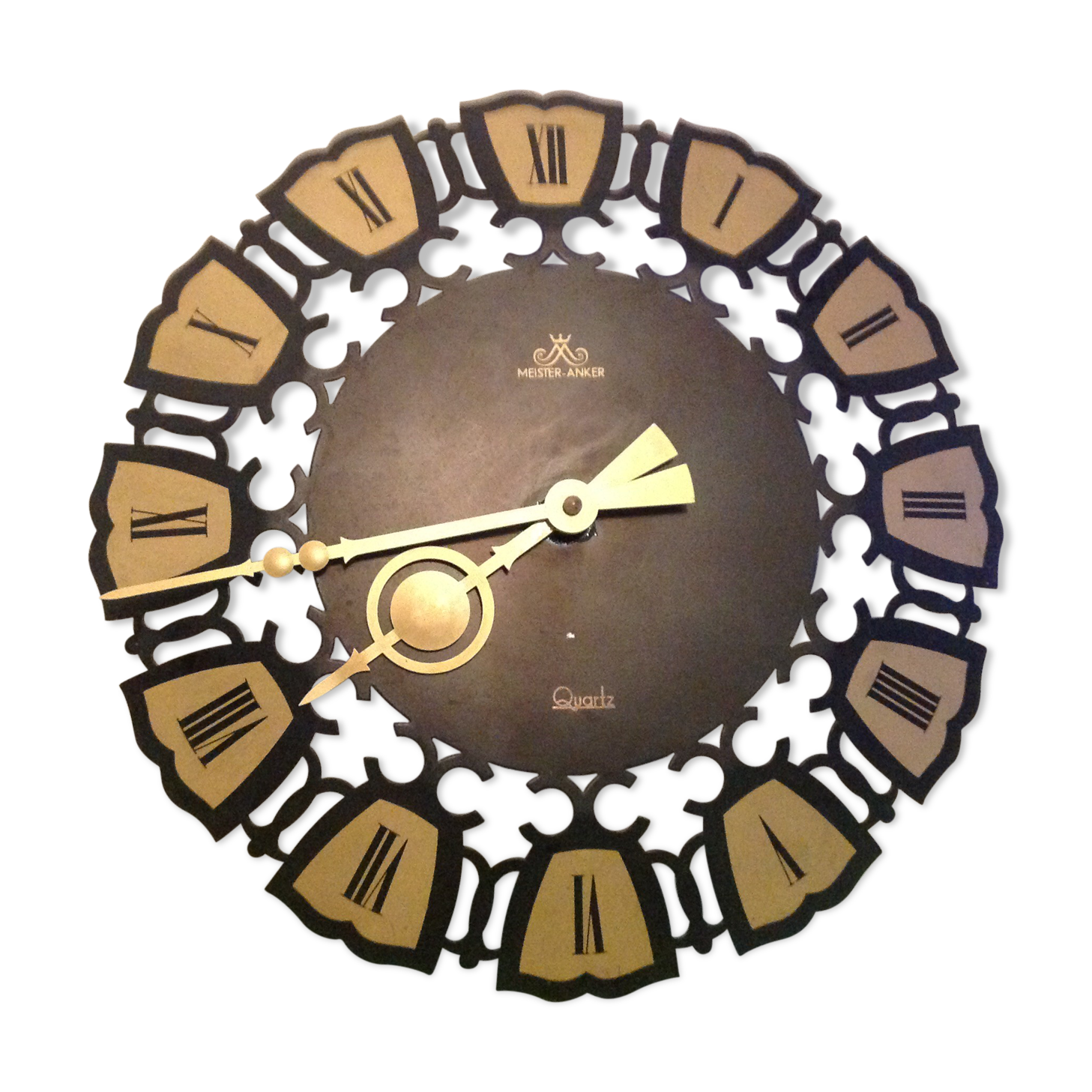 Black and gold metal clock by Meister Anker / vintage 60s-70s