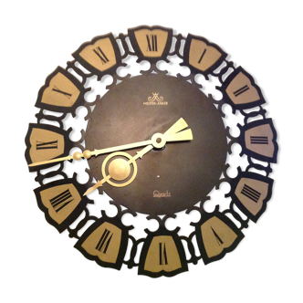 Horloge en metal noir et or par Meister Anker vintage années 60-70