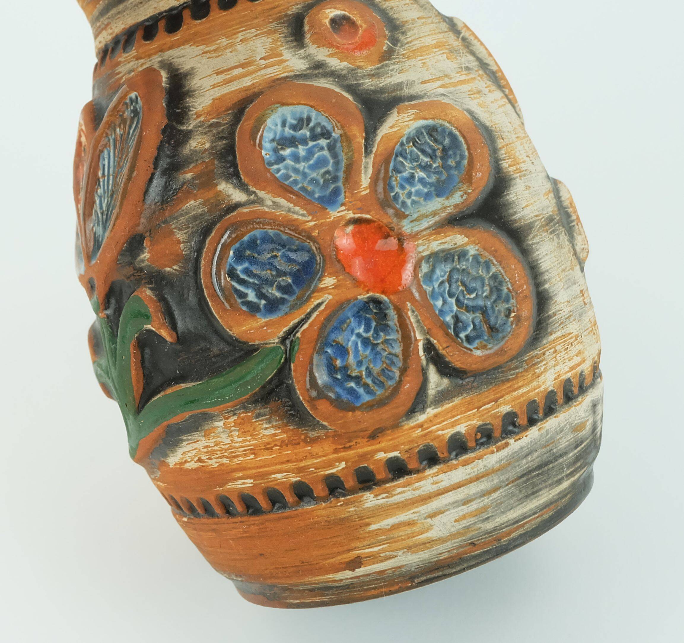 1960s bay ceramic vase multi-color relief flower decor model 94 17