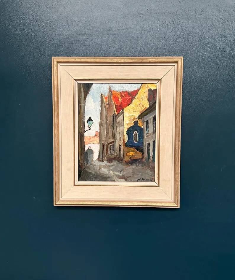Original Swedish Oil on Panel - "Alley" by Knut Norman - Signed - Vintage and Framed - 59 × 46 cm (23.2" × 18.1")