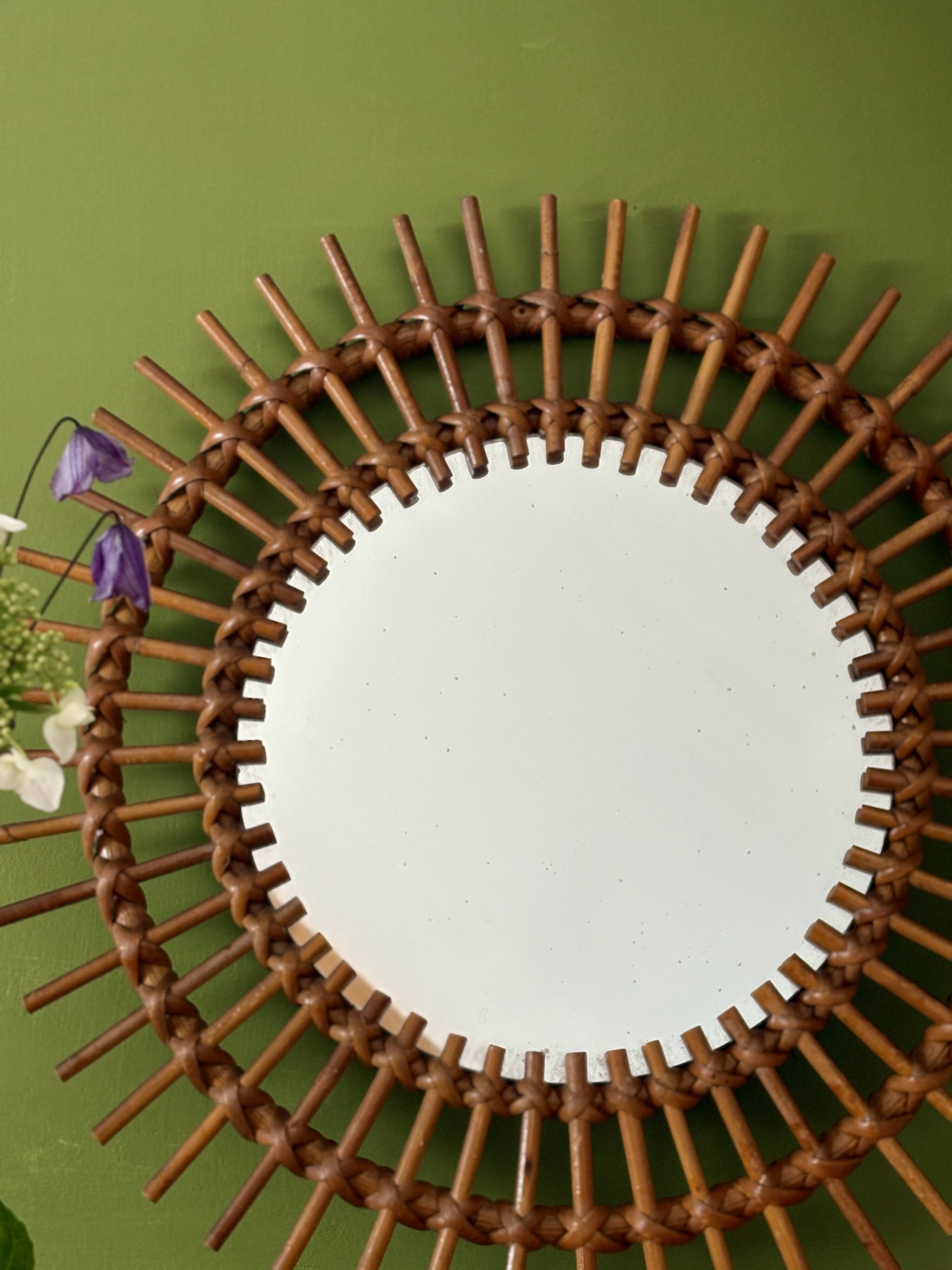 Vintage rattan sun mirror