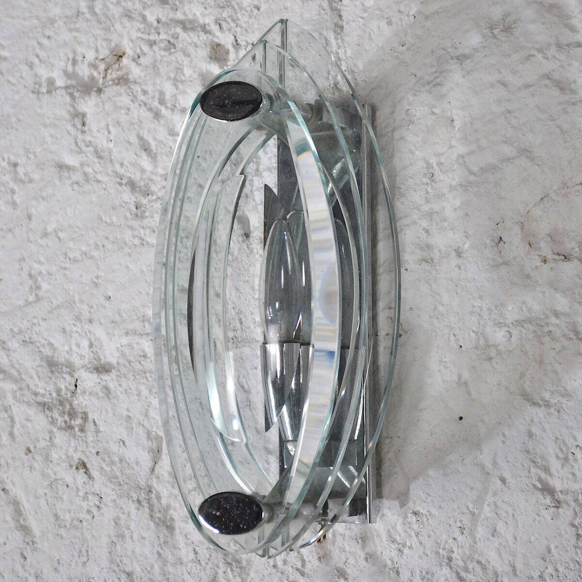 Crystal and steel wall light, Italy, 1960s.