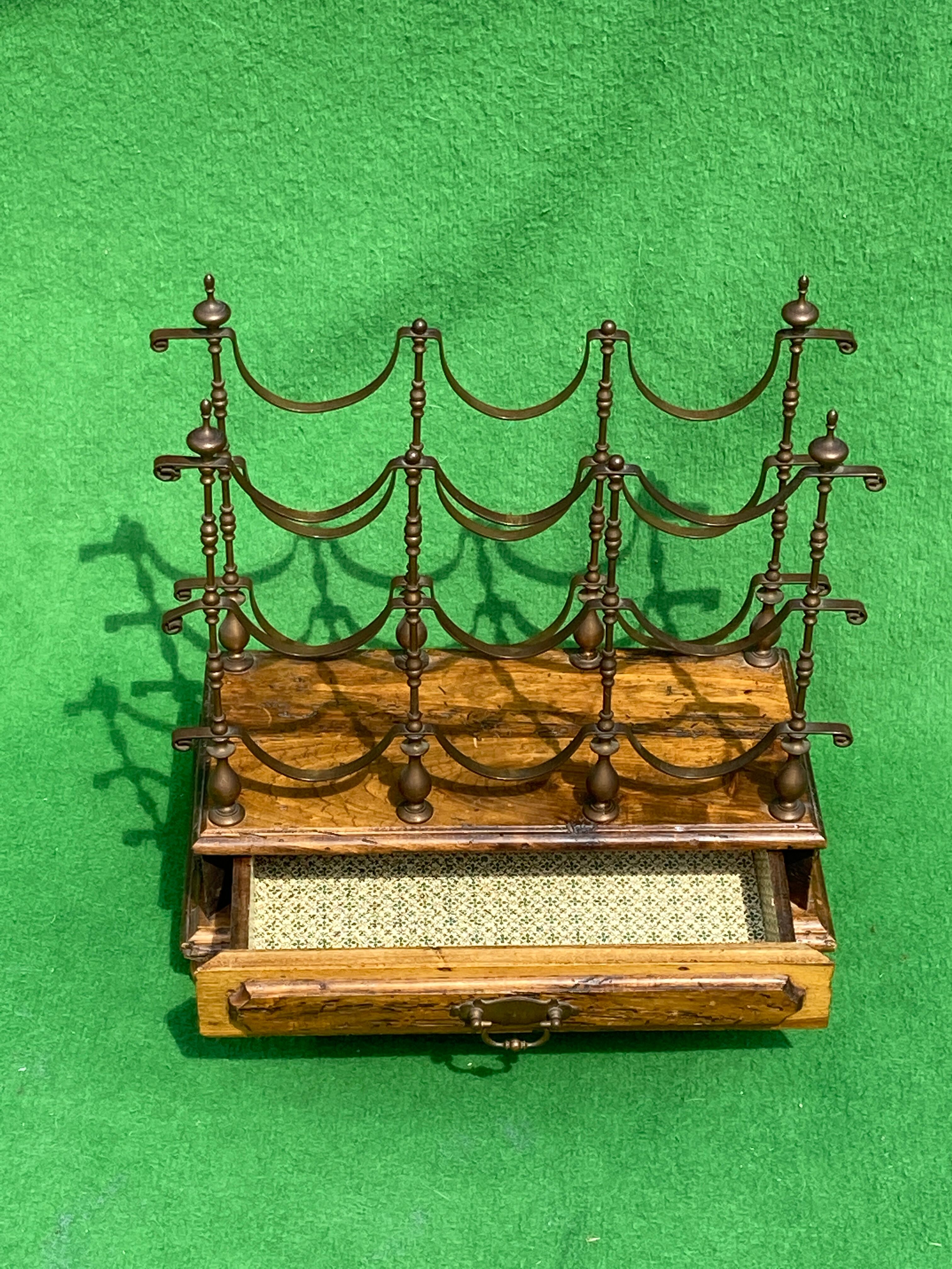 1950s Italian brass and wood wine rack with drawer