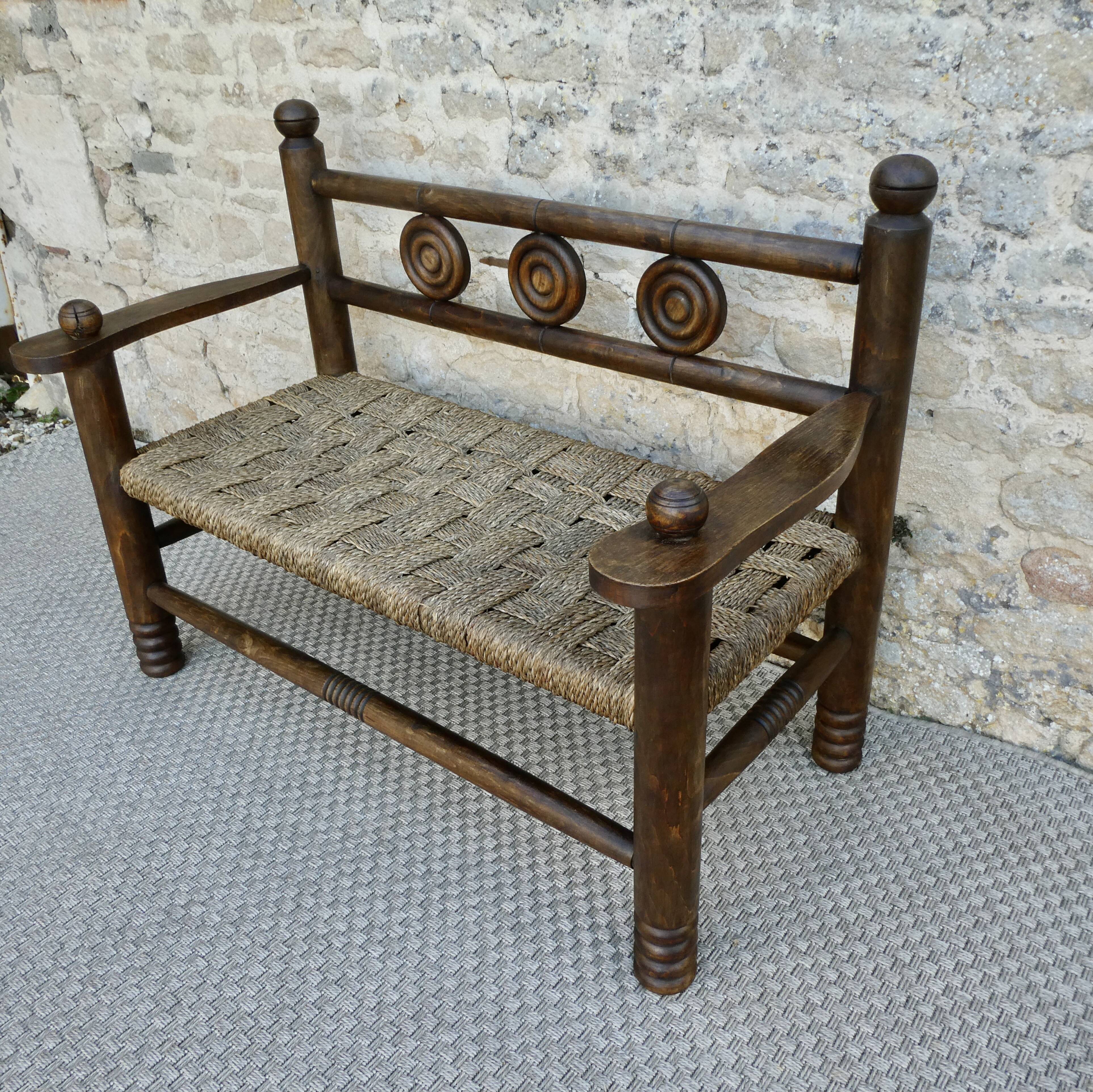 Wooden and rope bench, 1950s, Dudouyt
