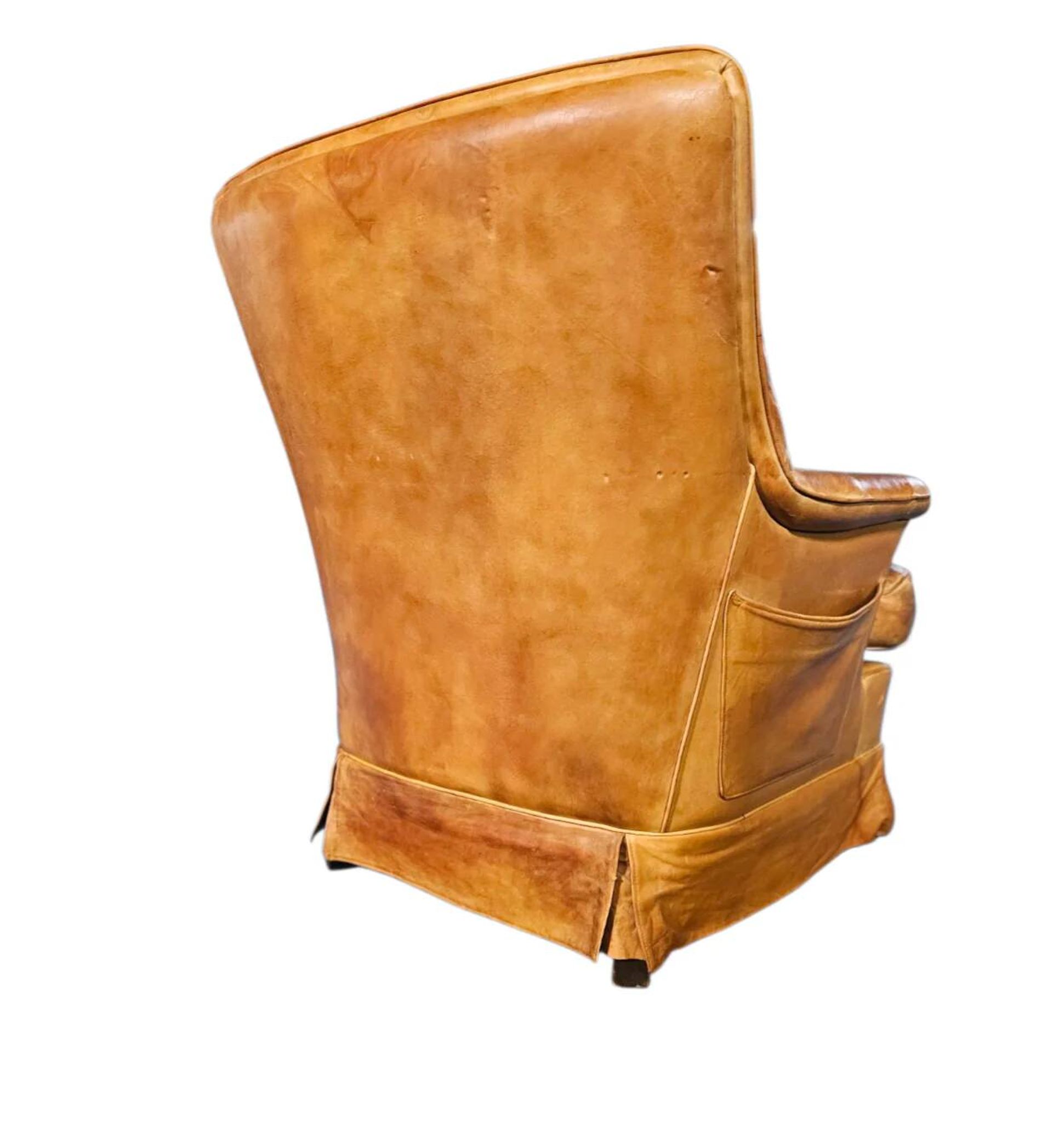 Sheep leather club chair 1970s with magazine holder