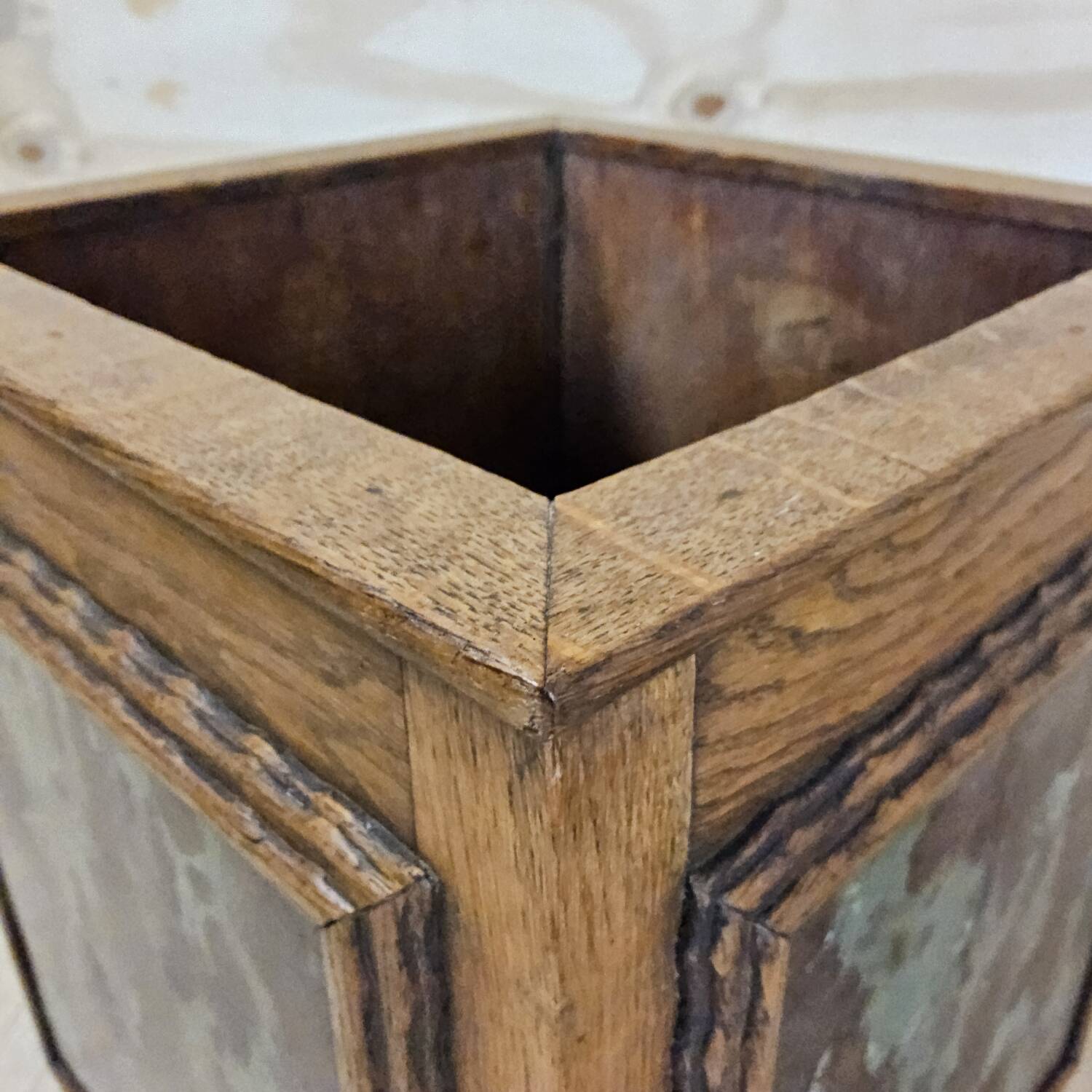 Antique Art Deco (Haagse School) planter with tiles / wood  (Holland)